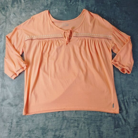 Eddie Bauer Embroidered Tie-Neck Top Women Medium Peach Cottagecore Grandmacore - Picture 1 of 9